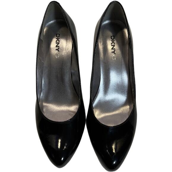 DKNYC Black Patent Pointed Toe Pump Slim Stacked Heel Pumps Stacy size 8 Office - Picture 3 of 10